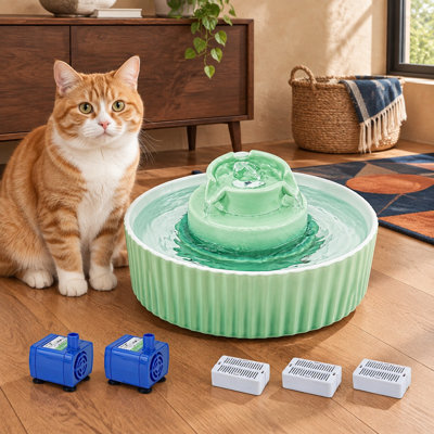 2.1L/71oz Cupcake-Style Ceramic Cat Water Fountain.