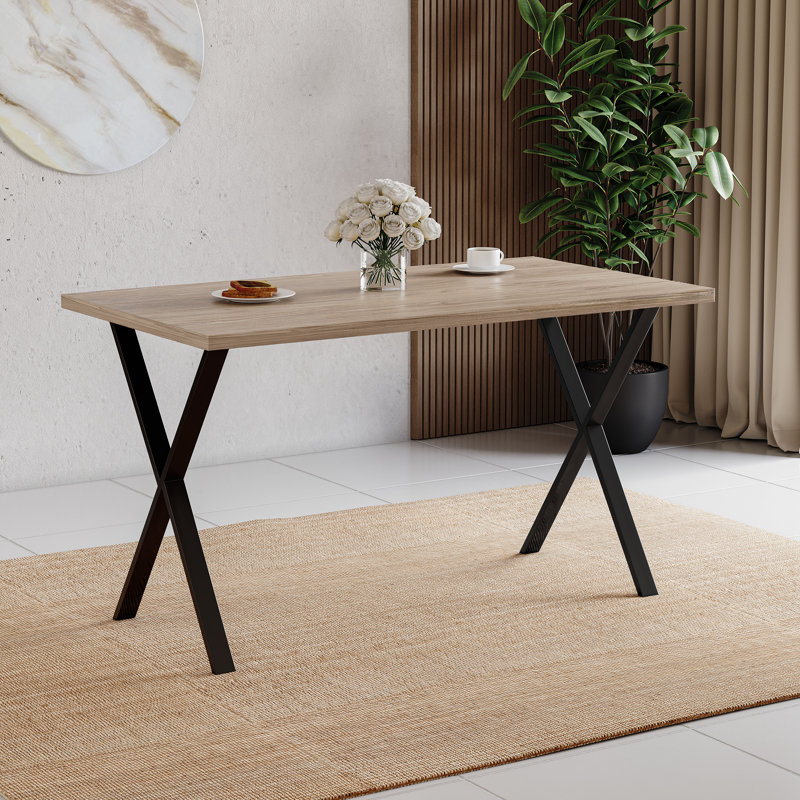 Akaalbir Metal Base Dining Table, Oak