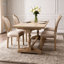 Chaise de salle à manger style français avec structure en bois massif et dossier ovale en lin, ensemble de 2