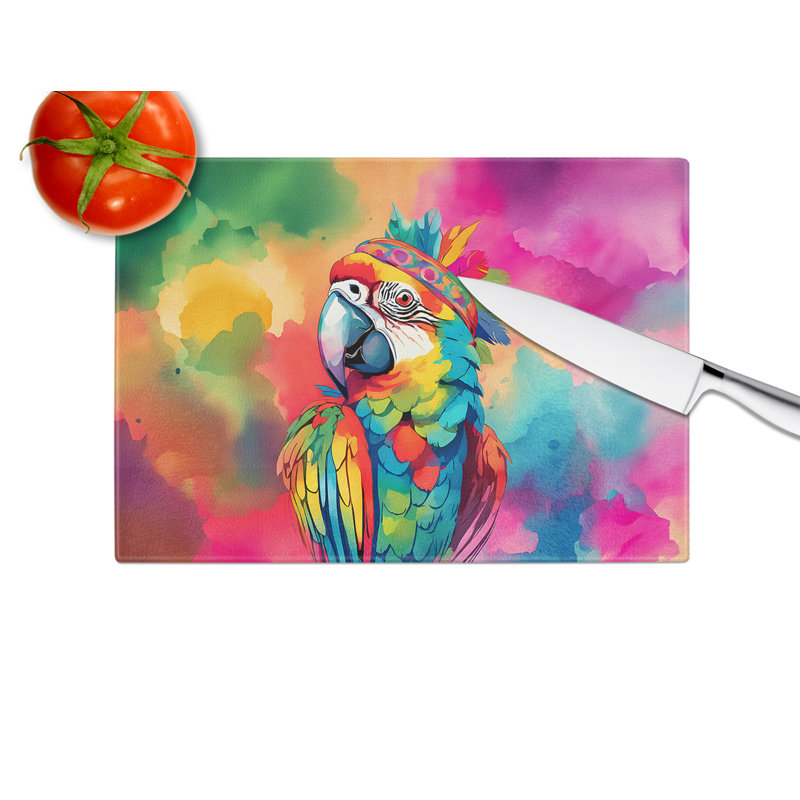 Hippie Animal Parrot Glass Cutting Board
