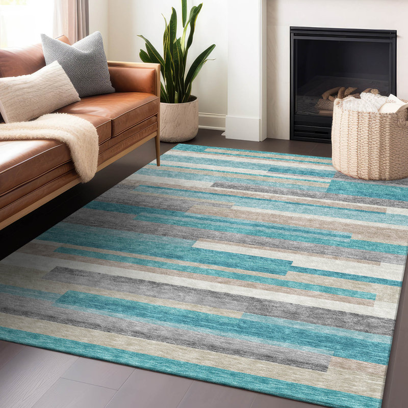 Premium Machine Washable Prisco Teal Rug, Rectangle 9' x 12'