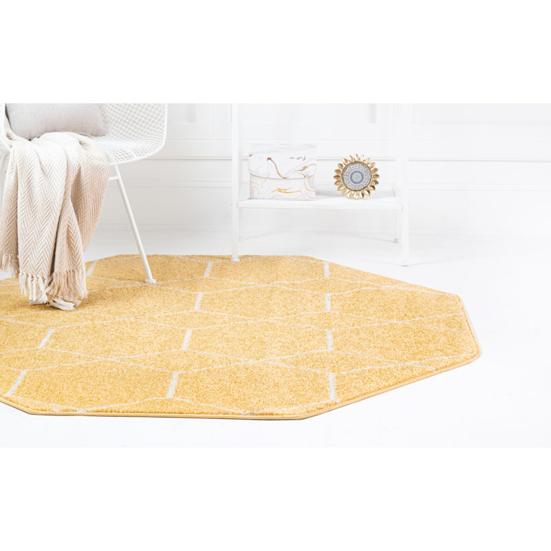 Tapis jaune à motif géométrique Debrodie, Octogone 5 pi 3 po