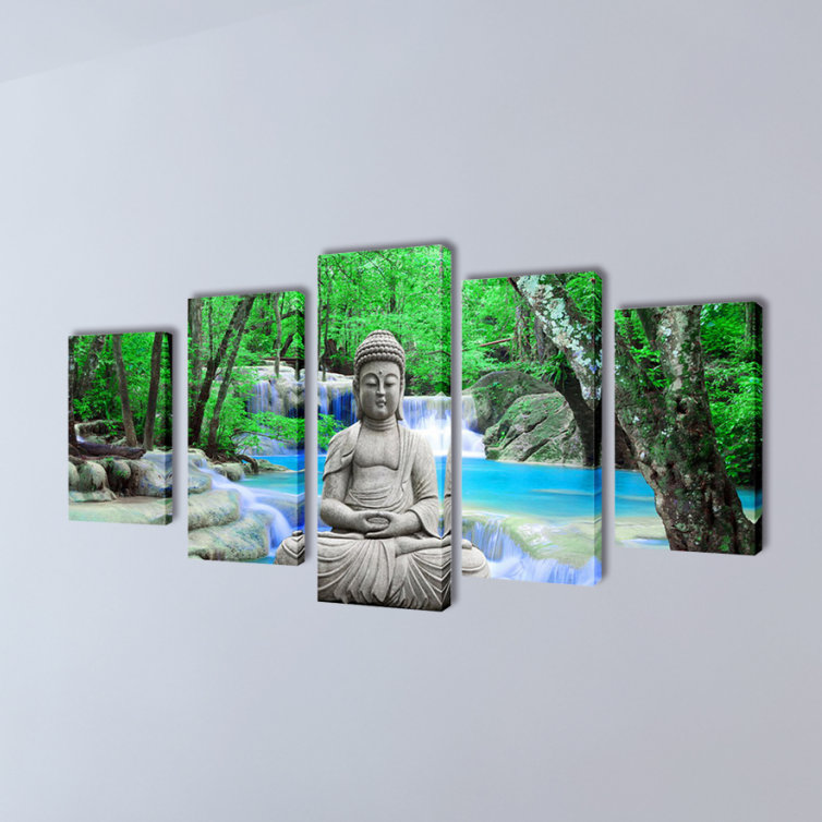 Buddha - 5 Piece No Frame Print on Canvas, 100cm H x 200cm W x 1.8cm D