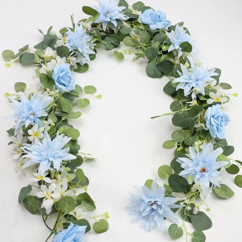 Guirlandes d'eucalyptus avec fleurs, Bleu
