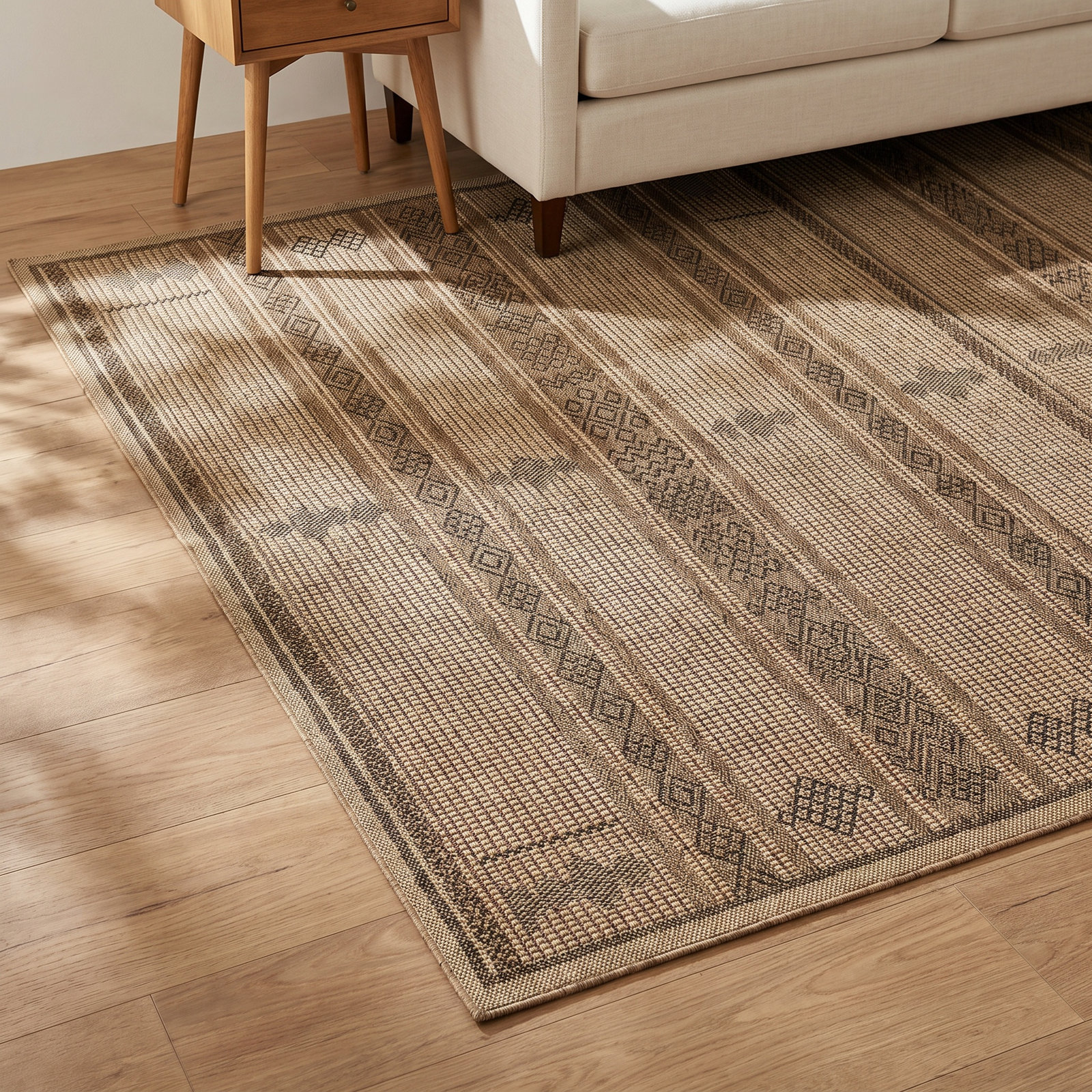 Ava Brown Beige Geometric Outdoor Rug, Rectangle 4'1" x 6'