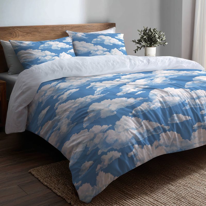 Ensemble de housse de couette 3 pièces French Country - Ensemble de housse de couette et coussin décoratif White Cloud Toile