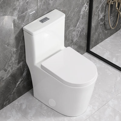 Yingze Small Compact Round One Piece Toilet, 23" Depth Space Saving Dual Flush Toilet, 12 Inch Rough