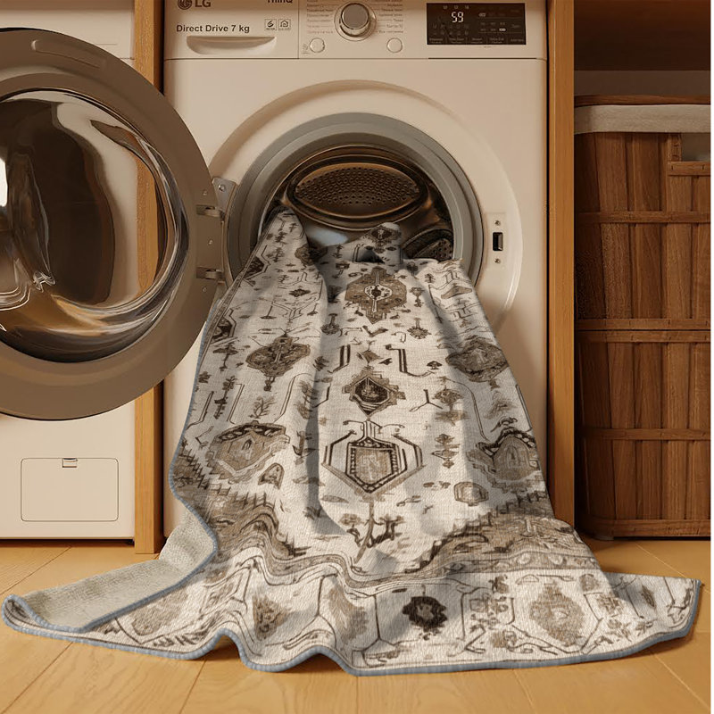 Tapis persan gris lavable à la machine, Rond 4 pi