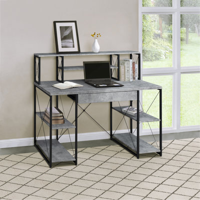 Bureau d'écriture noir et gris avec de nombreuses options de rangement - fonctionnel et élégant pour les espaces de bureau