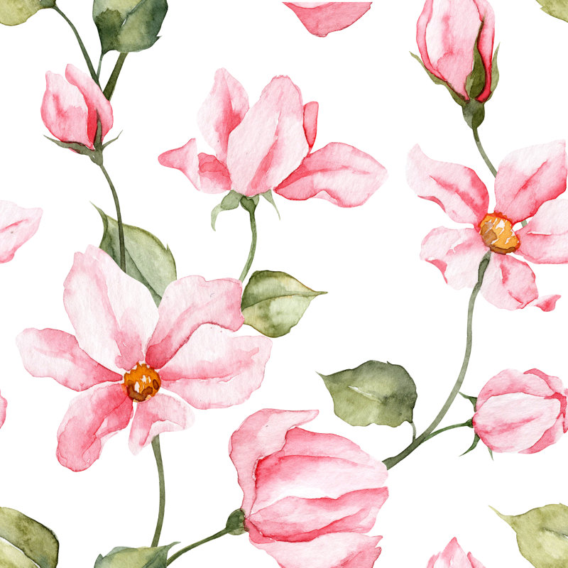 Secaucus Pink Flowers In Watercolour - Wrapped Canvas Painting, 30cm H x 30cm W x 3.8cm D