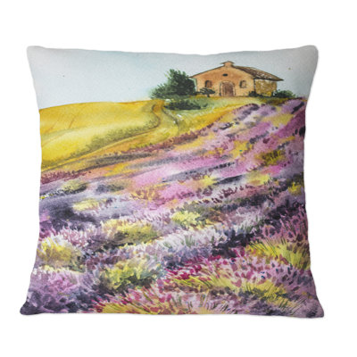 Morning Sun Over The Lavender Field I - Country Printed Throw Pillow