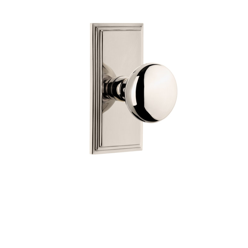 Grandeur Carré Plate Single Dummy with Fifth Avenue Door Knob, Polished Nickel
