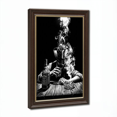Art mural antique sur toile encadré doré pour le salon, la chambre à coucher, le bureau ou le vestibule - décoration murale décorative avec homme fumé