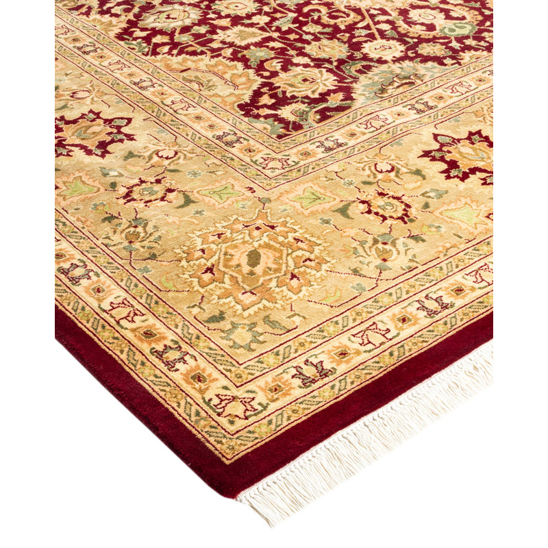 Tapis rouge / brun noué à la main de conception unique 8 pi 3 po x 10 pi 4 po Trudis Mogul