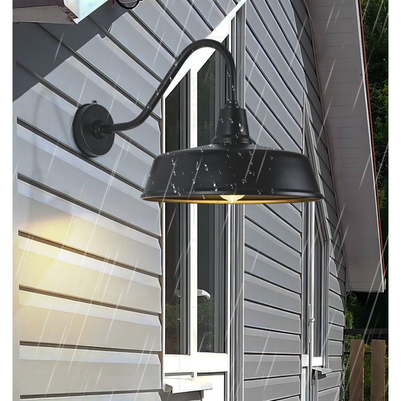Bechard Black Finish Dusk To Dawn Outdoor Wall Barn Light, 15" H x 15" W x 15" D, 1 Light