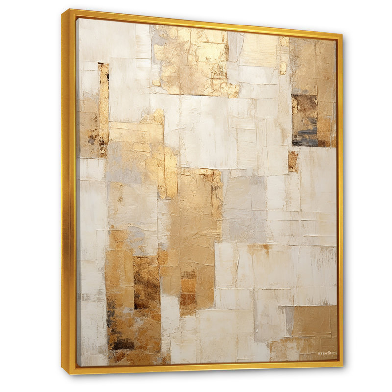 «Beige And Gold Dream Collage I», formes abstraites, art mural, Cadre flottant doré, Doré, H 32 po x l 16 po