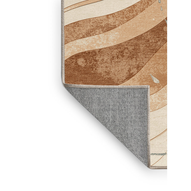 Tapis beige lavable à la machine à motif de cycles d'eau Parlin - Reliure beige, 7 x 10