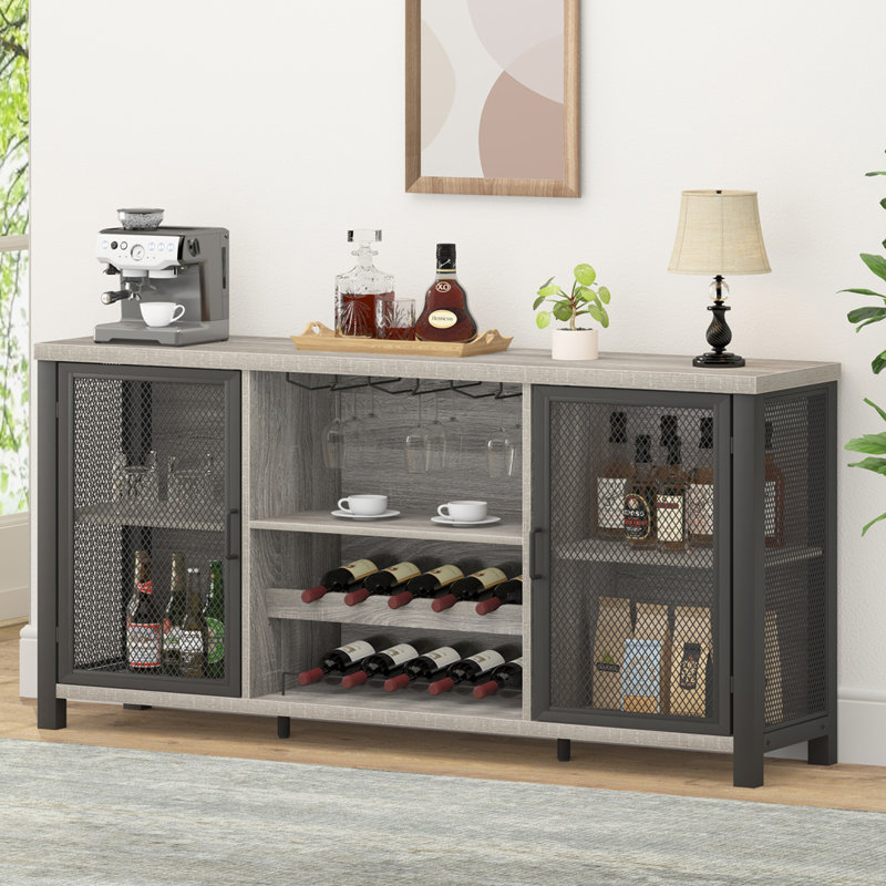 55'' Bar Cabinet, Light Gray Oak/Black