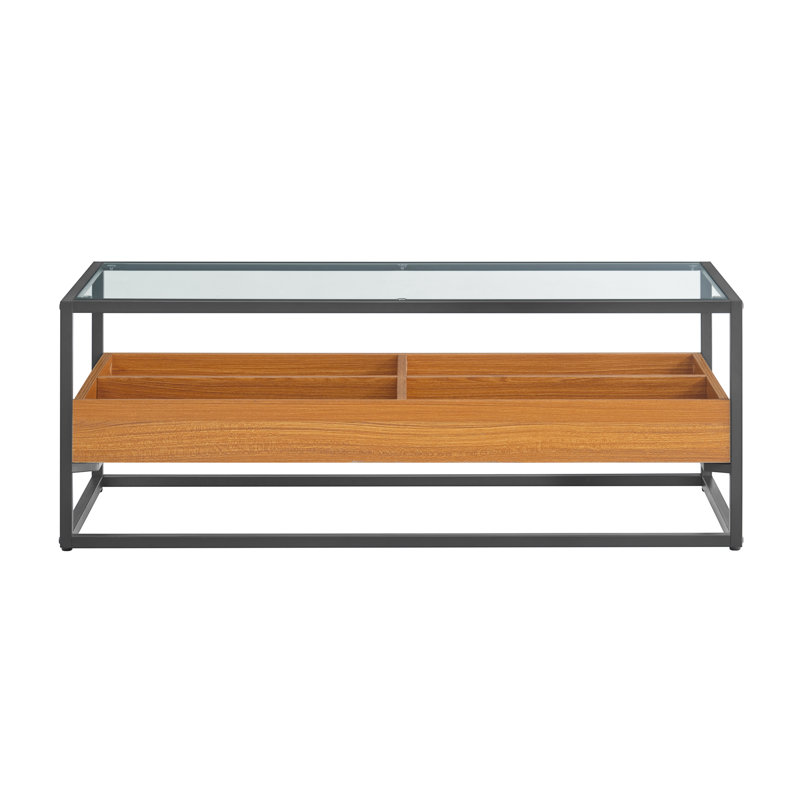 Marialana 2 Tier Glass Top Coffee Table with Storage and Display Cubbies
