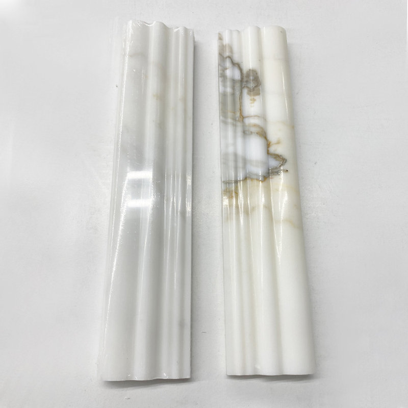 Calacatta 12" x 3" Marble Mosaic Tile, White/Gray