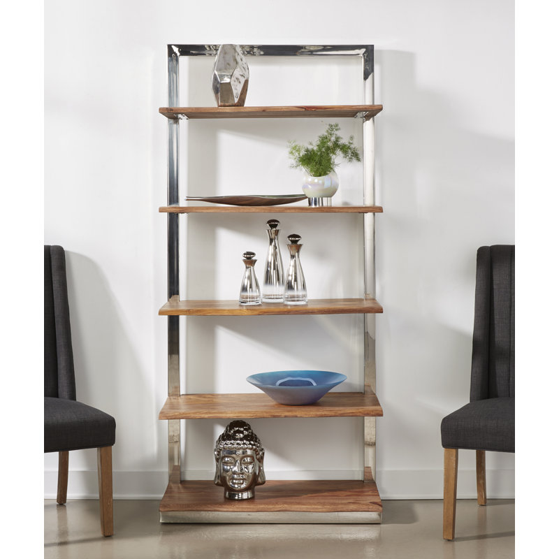 Quadier 75"H x 34"W Metal and Wood Five Shelf Bookcase