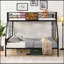 Lit simple superposé simple en métal avec échelle à 2 côtés et garde-corps sur toute la longueur, aucun sommier nécessaire, grand rangement sous le lit, assemblage facile, noir et brun