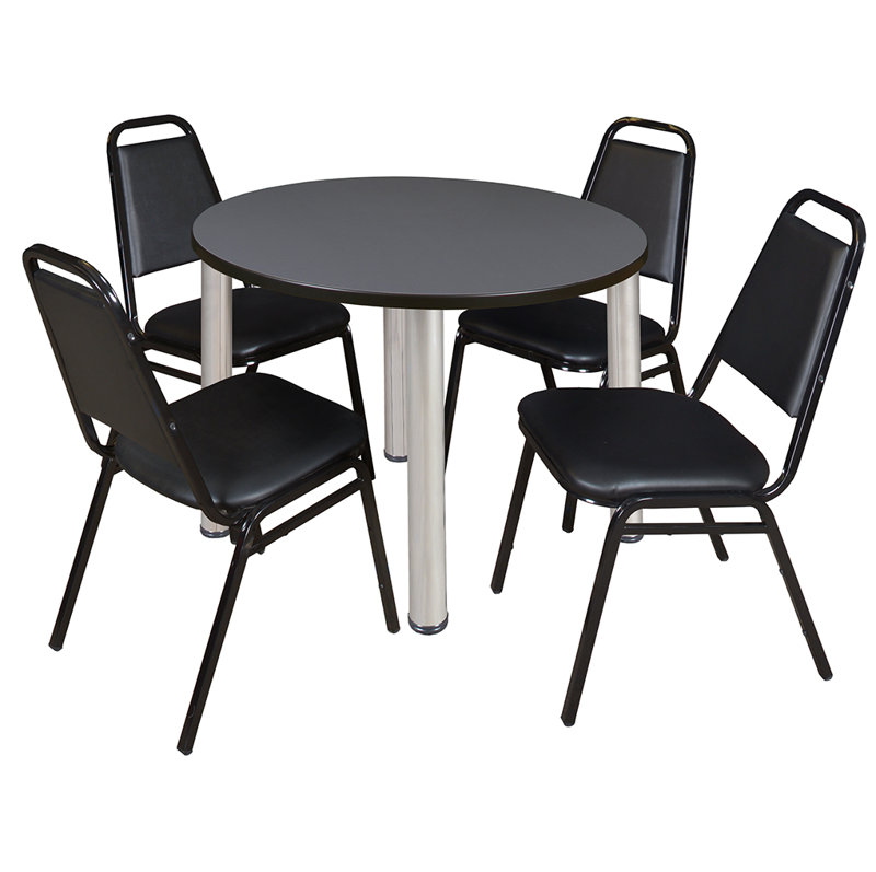 Plateau de table Kee, 4 chaises empilables, Chrome chrome, Gris, H 29 po x l 48 po x P 48 po