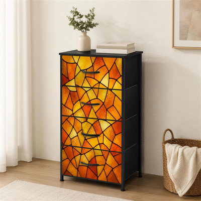 4-Drawer Dresser for Bedroom Abstract Stained Glass Effect Mosaic Warm Amber Orange Golden Tones Small Tall Clothes Dresser for Closet Organizers with Chest of Drawers Fabric Storage Bins Dressers