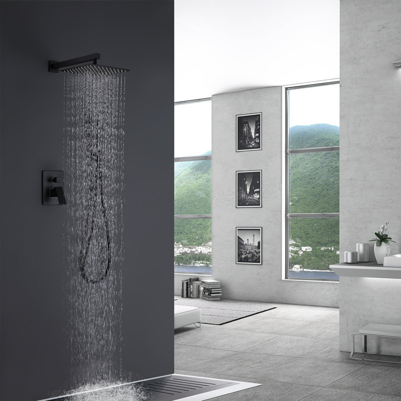 Système de douche mural à pression équilibrée avec valve brute 10 po, Noir mat