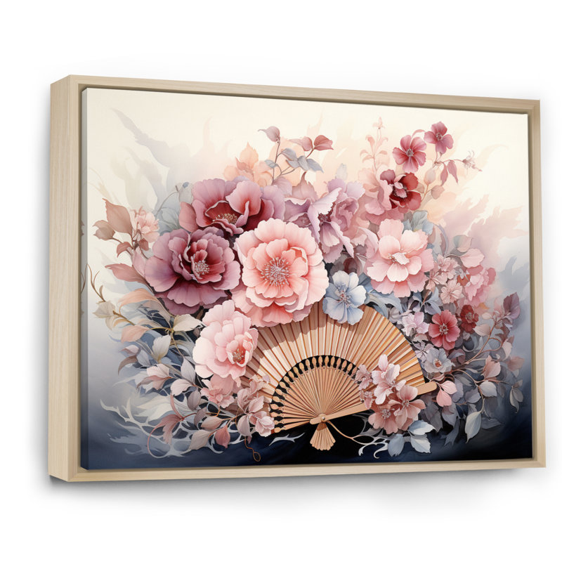 «China Art Silk Fans», reproduction d'art sur porcelaine, H 34 po x l 44 po x P 1,5 po, Cadre naturel flottant