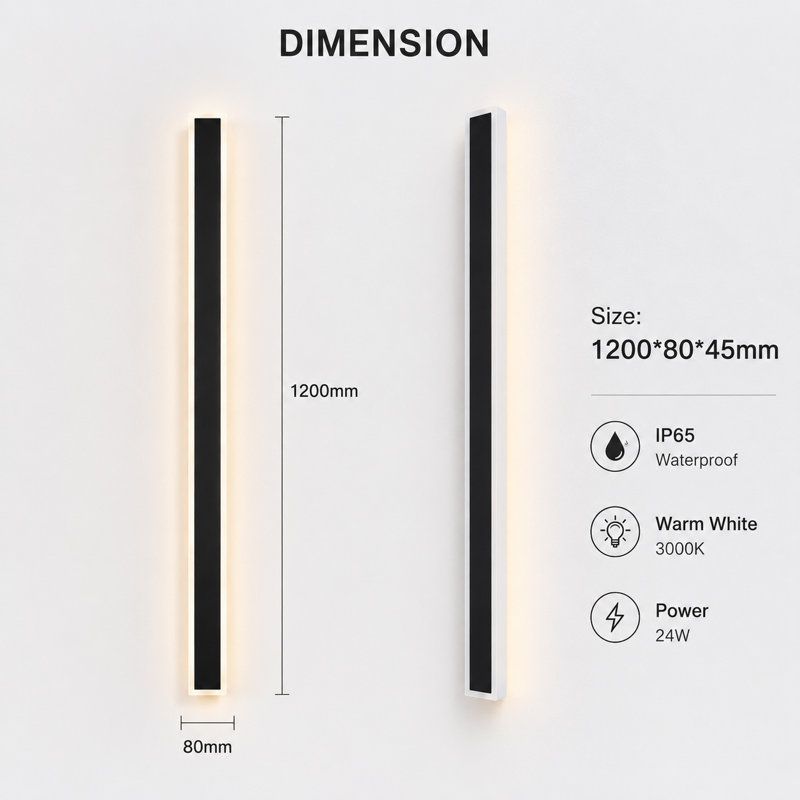 Ener-J Outdoor Acrylic Wall Light 120cm 24W Warm White IP65 Black