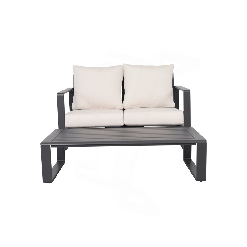 Canapé double + table basse rectangulaire, Coussin beige / structure grise