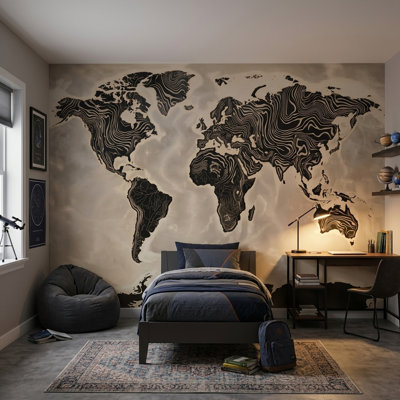 Papier peint carte du monde noir uni