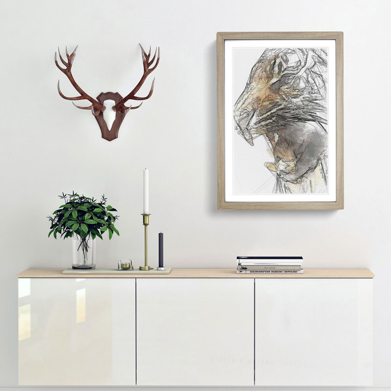 The Fierce Tiger in Abstract - Picture Frame Graphic Art Print, 87cm H x 62cm W x 2cm D, Oak Framed