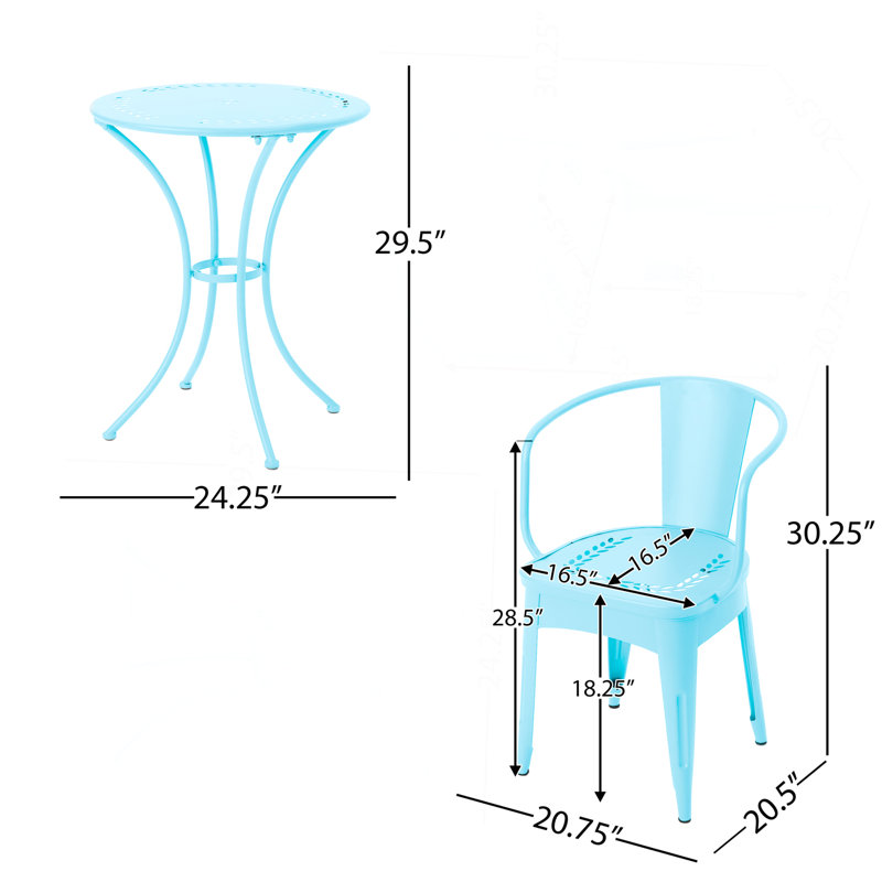 Ensemble de 3 pièces en métal Kd - bleu clair mat