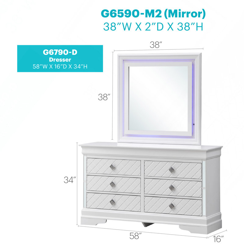 Commode Verona G6790-D, champagne argenté, Blanc