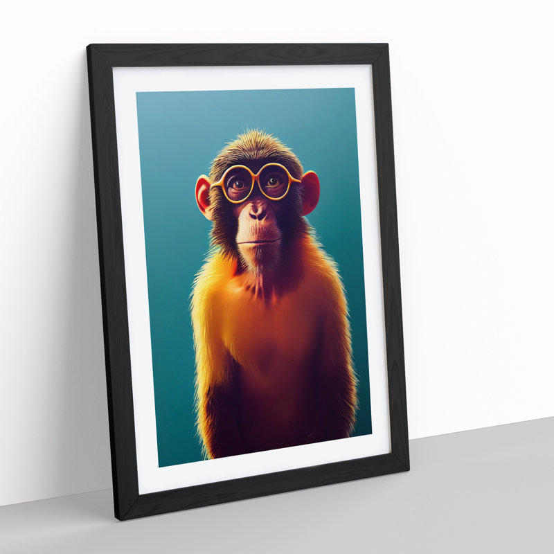 Brainy Monkey - Single Picture Frame Painting, Black, 46cm H x 34cm W x 2cm D