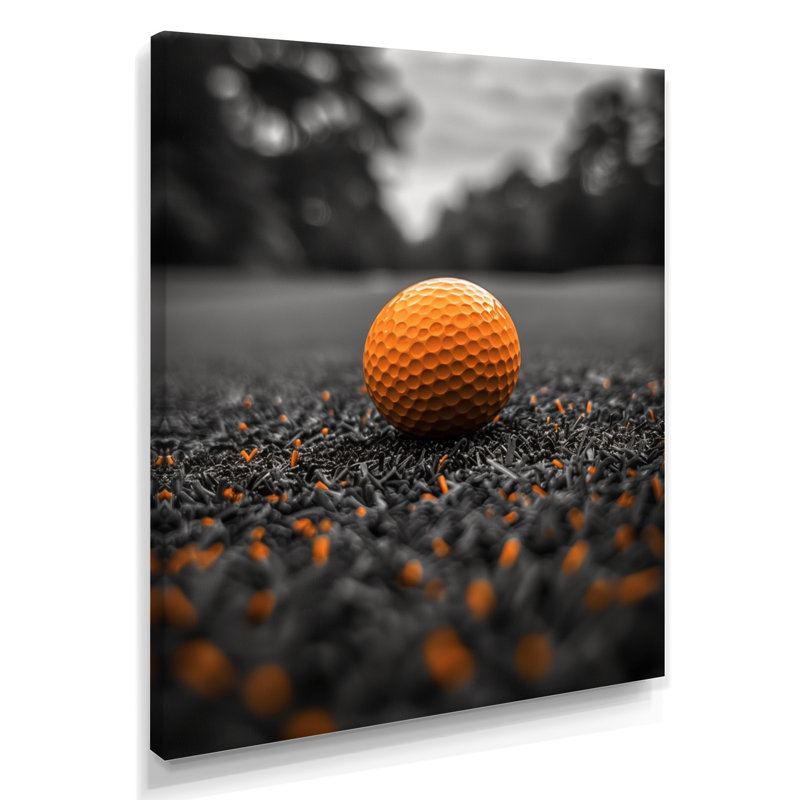 Monogramme de balle de golf orange et gris I - salon de golf mural, Toile tendue, H 40 po x l 30 po