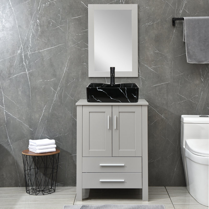 Ensemble de meuble-lavabo simple 24 "avec miroir, Gris