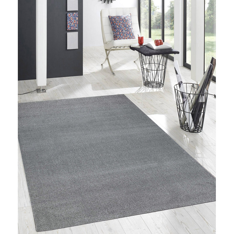 Tapis gris en polypropylène tissé à la machine Donold, Rectangle 6 pi 7 po x 9 pi 6 po