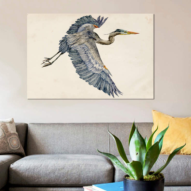 «Blue Heron Rendering IV» par Melissa Wang - impression sur toile, H 26 po x l 40 po x P 1,5 po, Pas de tapis, Toile tendue