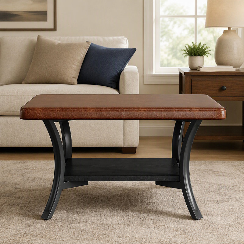 Table basse avec repose-pieds 31,5 "avec dessus en similicuir