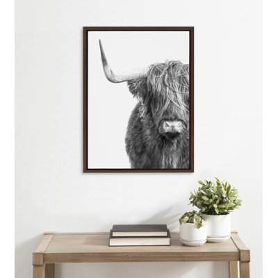 B&W Highland Cow No. 1 by Amy Peterson Framed Canvas Wall Art Print