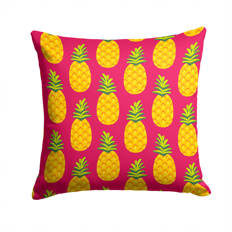 Coussin intérieur/extérieur d’ananas, Rose / Jaune, 14 po x 14 po