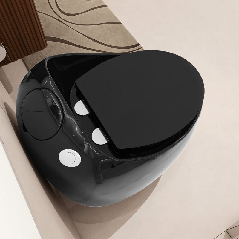 Single Flush 1.28 Egg Shape Glossy Black Toilet, Multiple Glazed Surface, Easy - To Clean, 26.07 In Depth, 27.6 Package Height Seamless Ceramic One Piece, Quick Release Seat For Convenient Cleaning,