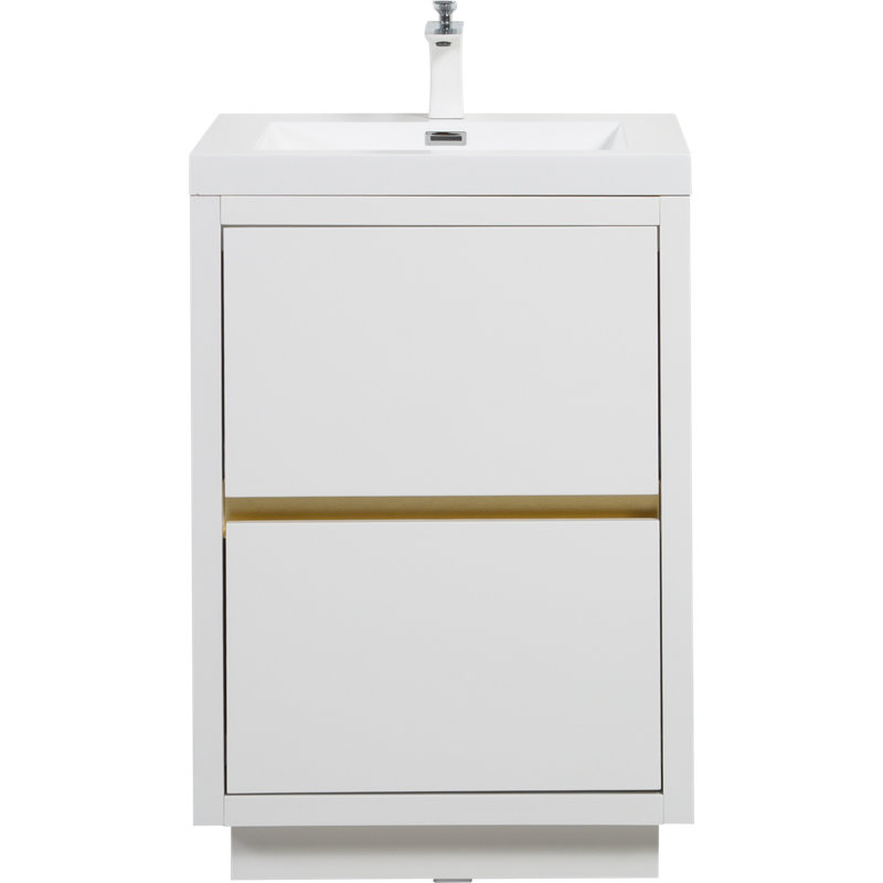 Le meuble-lavabo et lavabo autoportant blanc brillant offre style et fonctionnalité pour les salles de bain modernes