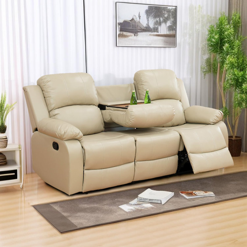 3-seater Beige Recycled Leather Reclining Sofa