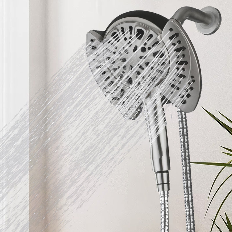 Pomme de douche 2-en-1 avec combiné à main, pluie de 2,5 gallons par minute, douche à main à 9 réglages de jet, avec tuyau