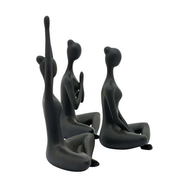 3Pcs Yoga Statues Ceramics Sculpture Yoga Pose for Cabinets Desk Decor