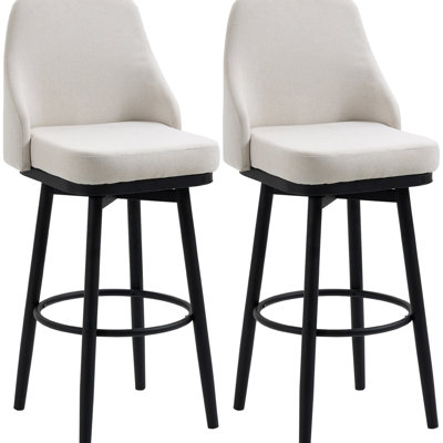 Of 2 Bar Chairs, 360° Swivel Movement, 29.5" Seat Height, Cream White Upholstered With Steel Frame & Footrest, Fashionable Solid 2pcs , Rotating Seat, by Latitude Run